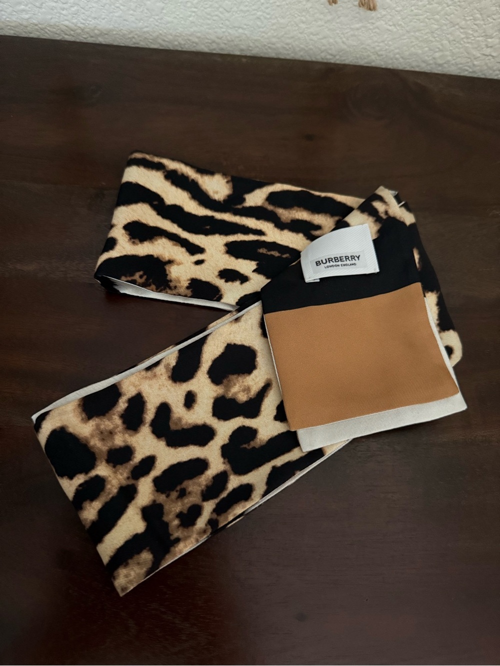 Burberry Animal Print Silk Scarf - Black & Tan